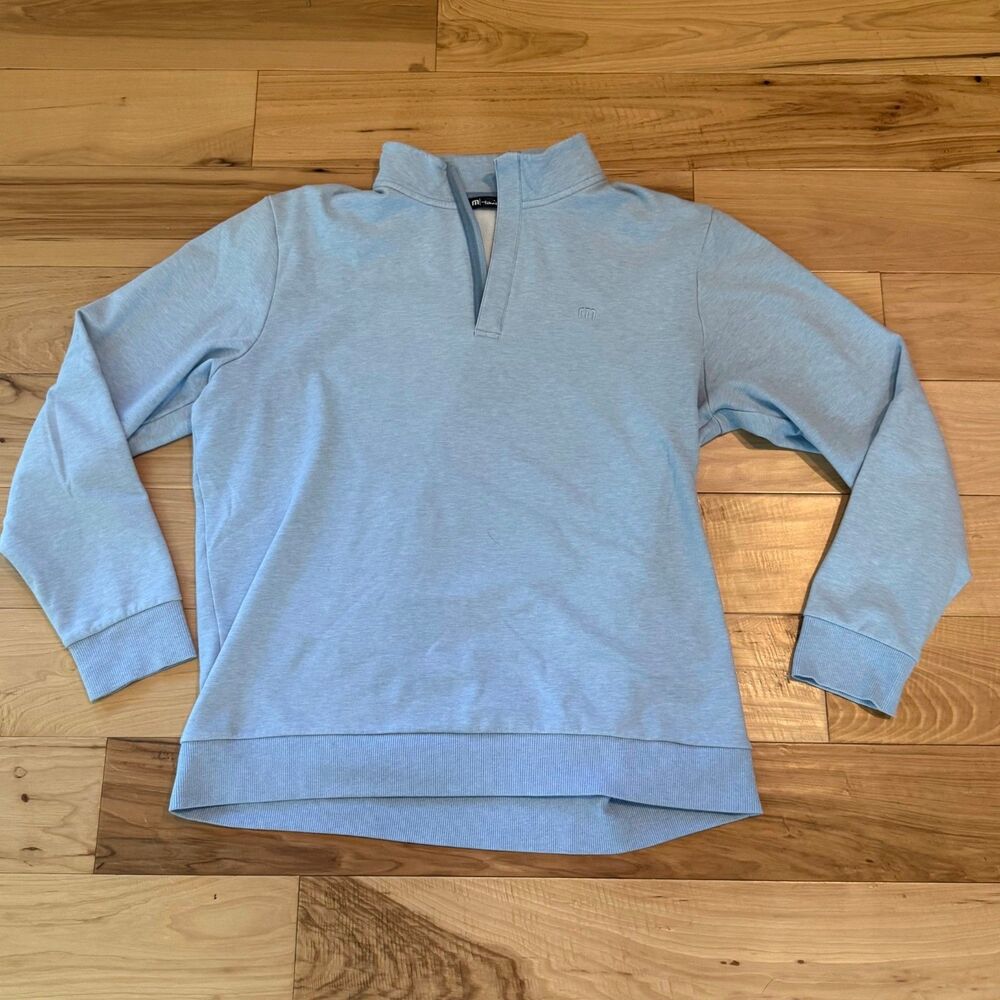 Travis Mathew 1/4 Zip Sweatshirt Men XL Heather Blue Fleece Stretch Golf Sweater
